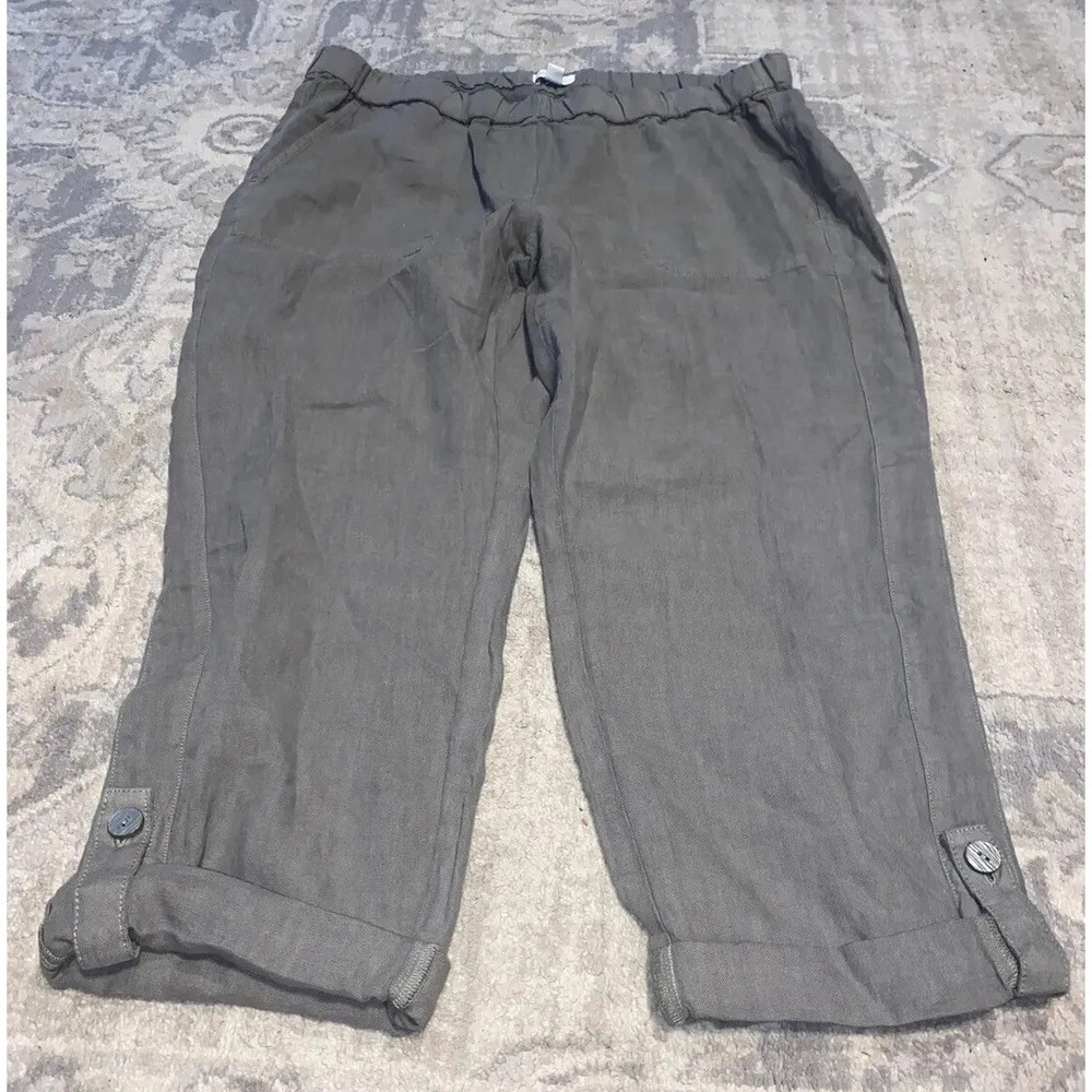 PureJill J Jill Womens Crop-Roll Tab Bottoms Elastic Waist Sz Large Green